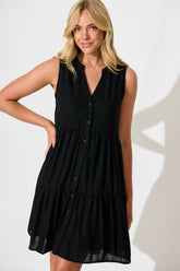 Black Linen Blend Smock Dress - Melori